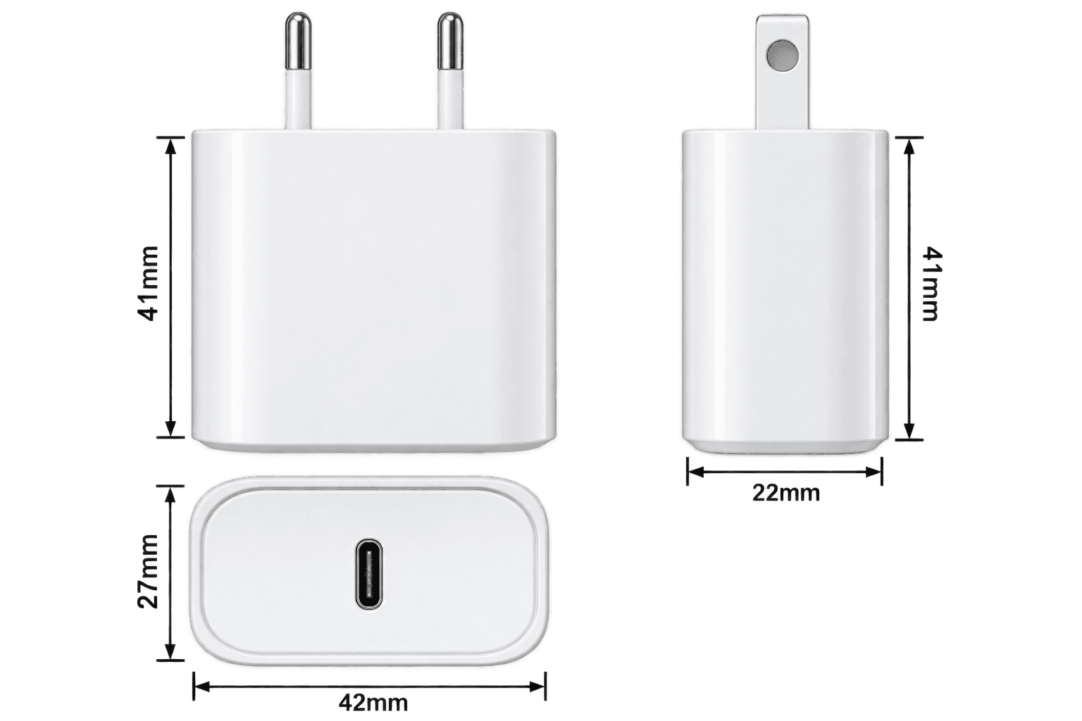 20W USB-C PD Charger (2-Pin) — 20W USB-C Power Delivery — true fast charge for iPhone