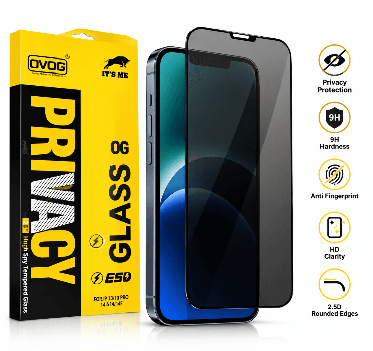 Privacy Glass Screen Protector — Privacy glass — clear head-on, invisible from the side past ~30°